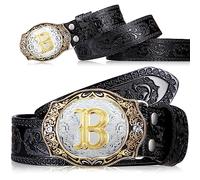 Jadive Mens Cowboy Belt with Buckles Western Initial Leather Belts for Men with Letters for Jeans Women Cowgirl Rodeo(Letter B)