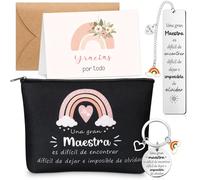 Jadive Primary Teacher Gift Set - Includes Cosmetic Bag, Keyring, Bookmark and Thank You Card, Ideal for Graduation, Christmas, End of School, Rainbow style, Rainbow style