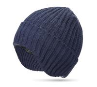 Jadive Winter Hat with Ear Flaps Knit Beanie Hats Beanie Cap Thick Warm Plush Lining Skull Cap for Women Men Outdoor Sports (Navy Blue)
