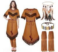 Jadive Women Native American Outfits Set Maiden Princess Dress up Indian Costume(Small)