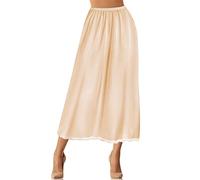 Jadive Women's Satin Half Slip Lace Long Underskirt Skirt Slip Long Slips for Dresses Lingerie Skirt, Beige, XXL