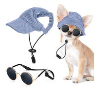 Jadive X-Small Dog Sun Hat with Ear Holes, Dog Cat Sunglasses with Anti-Slip Silicone Rope Baseball Cap Adjustable Puppy Sunbonnet Headdress Beach Visor Hat for Puppies Summer Outdoor(Blue)