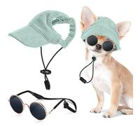 Jadive X-Small Dog Sun Hat with Ear Holes, Dog Cat Sunglasses with Anti-Slip Silicone Rope Baseball Cap Adjustable Puppy Sunbonnet Headdress Beach Visor Hat for Puppies Summer Outdoor(Green)