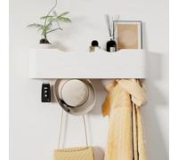 Jadoxy Coat Rack Wall Mount with Shelf 4 Hidden Hooks Modern Wooden Key Holder Entryway Organizer for Hallway Bedroom Bathroom Home Decor Storage for Hanging Coats Hats Bags Towels, Wave-Shape White