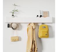 Jadoxy Coat Rack Wall Mount with Shelf 8 Hidden Hooks Modern Wooden Key Holder Entryway Organizer for Hallway Bedroom Bathroom Home Decor Storage for Hanging Coats Hats Bags Towels, Wave-Shape White