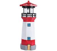 Jadpes Solar Lighthouse, Solar Powered Lighthouse Lamp with Auto-Rotating Effect IP65 Lighthouse Ornaments with Solar Panel for Garden Lawn Courtyard Decor(Red and White)