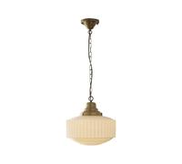 Jadssox 14" Schoolhouse Pendant Light White Ribbed Glass Hanging Lamp Brass Chandelier, Height Adjustable Ceiling Suspended Lights for Bedroom Living Room Kitchen Island Farmhouse