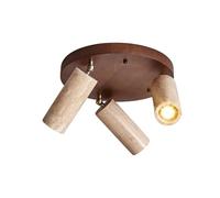 Jadssox 3-Light Wood Ceiling Spotlight Stone Flush Mount Ceiling Lamp Adjustable Spotlights Accent Lamp, Travertine Ceiling Spot Lighting Fixture for Hallway Kitchen Dining Room(Walnut)