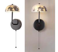 Jadssox Alabaster Wall Sconce with Pull Cord Dome Marble Wall Mount Light Fixture Modern LED Wall Lamp, Mushroom Sconces Wall Lighting for Bedroom Bedside Living Room Kitchen