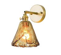 Jadssox Amber Glass Wall Sconce Light Adjustable Hardwired Wall Lamp, Indoor Copper Wall Mount Lighting Fixture 90° Rotation Headboard Lamps for Bedroom Bedside Living Room