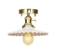 Jadssox Ceramic Ceiling Lamp Schoolhouse Semi Flush Mount Ceiling Light, Retro Gold Close to Ceiling Lights 7.9" Milk Ceramic Pendant Lamp Shade, Hallway Kitchen Ceiling Lamps
