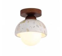Jadssox Dome Terrazzo Ceiling Light Wood Semi Flush Mount Ceiling Lamp Milk Glass Shade, Nordic Stone Close to Ceiling Lights for Hallway Bedroom Entryway Closet Kitchen(Walnut)