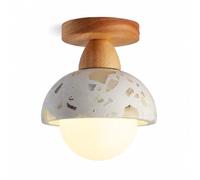 Jadssox Dome Terrazzo Ceiling Light Wood Semi Flush Mount Ceiling Lamp Milk Glass Shade, Nordic Stone Close to Ceiling Lights for Hallway Bedroom Entryway Closet Kitchen(Wood)