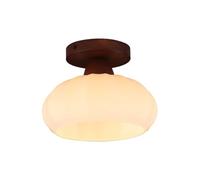 Jadssox Glass Semi Flush Ceiling Light Schoolhouse Ceiling Lamp, Wood Close to Ceiling Lights with White Glass Shade, Mid Century Ceiling Lights for Entrance Hallway