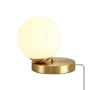Jadssox Globe Glass Table Lamp Brass Nightstand Desk Light, Modern Night Stand Lighting Fixture Desktop Lamps, Mid Century Bedside Lights with White Glass Ball for Living Room