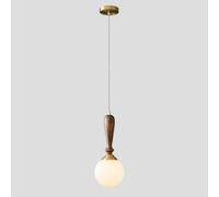 Jadssox Globe Milk Glass Pendant Light Brass Hanging Lamp Wood Accent