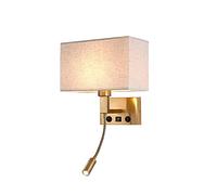 Jadssox Gold Wall Sconce Fabric Wall Lamp Shade Modern Wall Light Fixtures with USB Charge Port, On/off Switch LED Wall Mount Reading Spotlights for Bedroom Bedside Living Room