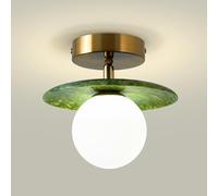 Jadssox Green Marble Ceiling Light Globe Glass Close to Ceiling Lamp Nordic Alabaster Semi Flush Mount Ceiling Lighting, Modern Gold Ceiling Lights for Hallway Entryway Stairs(18 * 13.5cm)