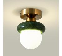 Jadssox Green Marble Ceiling Light Globe Glass Close to Ceiling Lamp Nordic Alabaster Semi Flush Mount Ceiling Lighting, Modern Gold Ceiling Lights for Hallway Entryway Stairs(12 * 17cm)