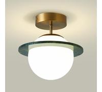 Jadssox Green Marble Ceiling Light Globe Glass Close to Ceiling Lamp Nordic Alabaster Semi Flush Mount Ceiling Lighting, Modern Gold Ceiling Lights for Hallway Entryway Stairs(19 * 19cm)