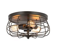 Jadssox Industrial Semi-recessed Ceiling Light Rustic Chandelier Metal Wire Cage Drum Ceiling Lamp, Retro Farmhouse Lighting Fixture 3-lights Chandeliers for Kitchen Barn Farm