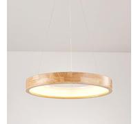 Jadssox LED Wood Chandelier Round Pendant Light Fixture Dining Table Lamp, 48W Hanging Ceiling Lighting Kitchen Island, Minimalist Chandeliers for Bedroom Restaurant, 3 Color Mode(Wood Color)
