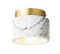 Jadssox Marble Ceiling Lamp Nordic Brass Semi Flush Mount Ceiling Light, Alabaster Close to Ceiling Lamps Round Pendant Lighting Fixture for Bedroom Entryway Hallway(White)