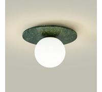 Jadssox Nordic Glass Globe Ceiling Lamp Green Marble Close to Ceiling Light Fixture, Round Alabaster Ceiling Lamps with Milk Glass Ball Shade for Hallway Cloakroom Coffee Shop