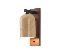 Jadssox Nordic Stone Wall Lamp Natural Yellow Travertine Wall Sconce with Switch Alabaster Wall Mount Light Wood Base, Wabi Sabi Wall Sconces for Living Room Bedroom Hallway Home(Walnut)
