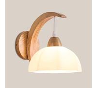Jadssox Solid Wood Wall Sconce Nordic Wall Light with Glass Lamp Shade, Hardwired Sconces Vanity Wall Lighting Fixture, Wooden Wall Lamps for Living Room Hallway Bedroom(B)