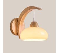 Jadssox Solid Wood Wall Sconce Nordic Wall Light with Glass Lamp Shade, Hardwired Sconces Vanity Wall Lighting Fixture, Wooden Wall Lamps for Living Room Hallway Bedroom(A)