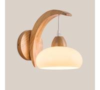 Jadssox Solid Wood Wall Sconce Nordic Wall Light with Glass Lamp Shade, Hardwired Sconces Vanity Wall Lighting Fixture, Wooden Wall Lamps for Living Room Hallway Bedroom(C)