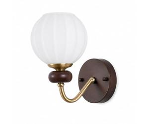 Jadssox Solid Wood Wall Sconce Walnut Vanity Light Fixture Milk Glass Globe Wall Lighting, Vintage Gold Wall Lamp with Ribbed Glass Shade, Living Room Wall Lamps Bedroom Lights