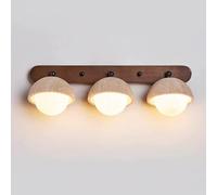 Jadssox Travertine Vanity Light Wood Mirror Lamp, Adjustable Bathroom Lighting Fixture with Globe Glass Shade, Natural Stone Vanity Mirror Lights for Bath Dressing Room Cloakroom(3-Light)