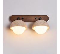 Jadssox Travertine Vanity Light Wood Mirror Lamp, Adjustable Bathroom Lighting Fixture with Globe Glass Shade, Natural Stone Vanity Mirror Lights for Bath Dressing Room Cloakroom(2-Light)