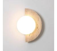 Jadssox Travertine Wall Sconce Half Moon Wall Light Glass Globe Wall Lamp