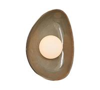 Jadssox Vintage Ceramic Wall Sconce Wabi Sabi Sconces Wall Lighting, Pebble Shape Wall Light Fixture with Milk Glass Lamp Shade, Rustic Wall Lights for Living Room Bedroom Hallway