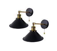 Jadssox Vintage Industrial Wall Sconce Bedside Wall Lamp With Pull Cord, Black Metal Wall Mount Lighting Fixture Set of 2, Retro Headboard Lights for Bedroom Bedside Living Room