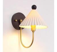 Jadssox White Pleated Ceramic Wall Light Vintage Wall Sconce Wood Base Wall Mounted Lamp, Gooseneck Sconces Vanity Wall Lighting Fixtures for Bedroom Living Room Hallway Kitchen