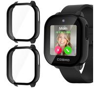 JADTILXY Case with Tempered Glass Compatible with Cosmo JrTrack 5 Kids Smart Watch, 2-Pack Hard PC Cover HD Glass Screen Protector Case Anti-scratch Shell for Cosmo JrTrack 5 (Black+Black)