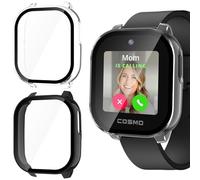 JADTILXY Case with Tempered Glass Compatible with Cosmo JrTrack 5 Kids Smart Watch, 2-Pack Hard PC Cover HD Glass Screen Protector Case Anti-scratch Shell for Cosmo JrTrack 5 (Black+Clear)
