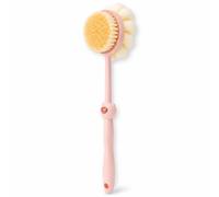 JADUFHU Double Sided Bath Brush, 2-in-1 Shower Brush with Soft Bristles and Bath Ball, Long Handle Exfoliating Body Scrubber with Hanging Hole for Home Bathroom Use, Pink