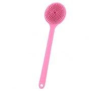 JADUFHU Double Sided Silicone Shower Brush, Long Handle 37.5 cm, Pink Body Brush for Exfoliation and Massage, Rich Foam, for Men and Women