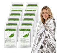 JADUFHU Emergency Thermal Foil Blankets 12-Pack, 210cm x 130cm, Lightweight Heat Reflective Blankets for Camping, Hiking, Outdoor Adventures & Car Emergency Kits (Silver)