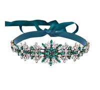 Jadvenword Bridal Rhinestone Belt - Luxury Accessory for Wedding Dresses and Evening Wear Waist Belt Available in Various Band Colours, Dark green ribbon; peacock blue beads, One size