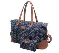 Jadyn Luna Women's Weekender Bag and Travel Duffel, Large 37 Liter Capacity, Sashiko, Softside Duffle Bag with Vegan Leather Accents