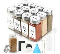 JAECU 12Pcs Glass Spice Jars with Stainless Steel Lids 120ml Spice Bottle | Square Small Seasoning Containers with Shaker, for Herbs, Salt, Pepper, Msg, Silver