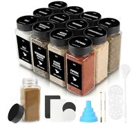JAECU 12Pcs Glass Spice Jars with Stainless Steel Lids Seasoning Bottle | 120ml Square Small Spice Containers with Shaker, for Herbs, Salt, Pepper, Msg, Black