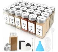 JAECU 24Pcs Glass Spice Jars with Stainless Steel Lids 120ml Spice Bottle | Square Small Seasoning Containers with Shaker, for Herbs, Salt, Pepper, Msg, Silver