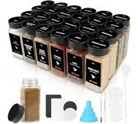 JAECU 24Pcs Glass Spice Jars with Stainless Steel Lids Seasoning Bottle | 120ml Square Small Spice Containers with Shaker, for Herbs, Salt, Pepper, Msg, Black